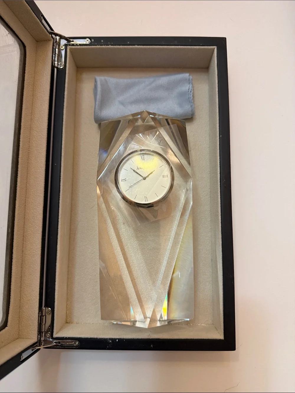 Neiman Marcus Brown Wood-Style Framed Wall Clock with Crystal Accent
